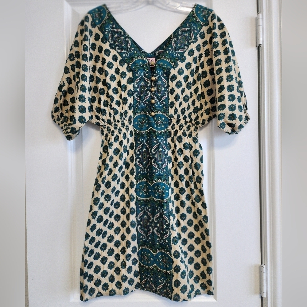 ❤️ 3 For 15 Juicy Couture Green and Blue Puff Sleeve Dress